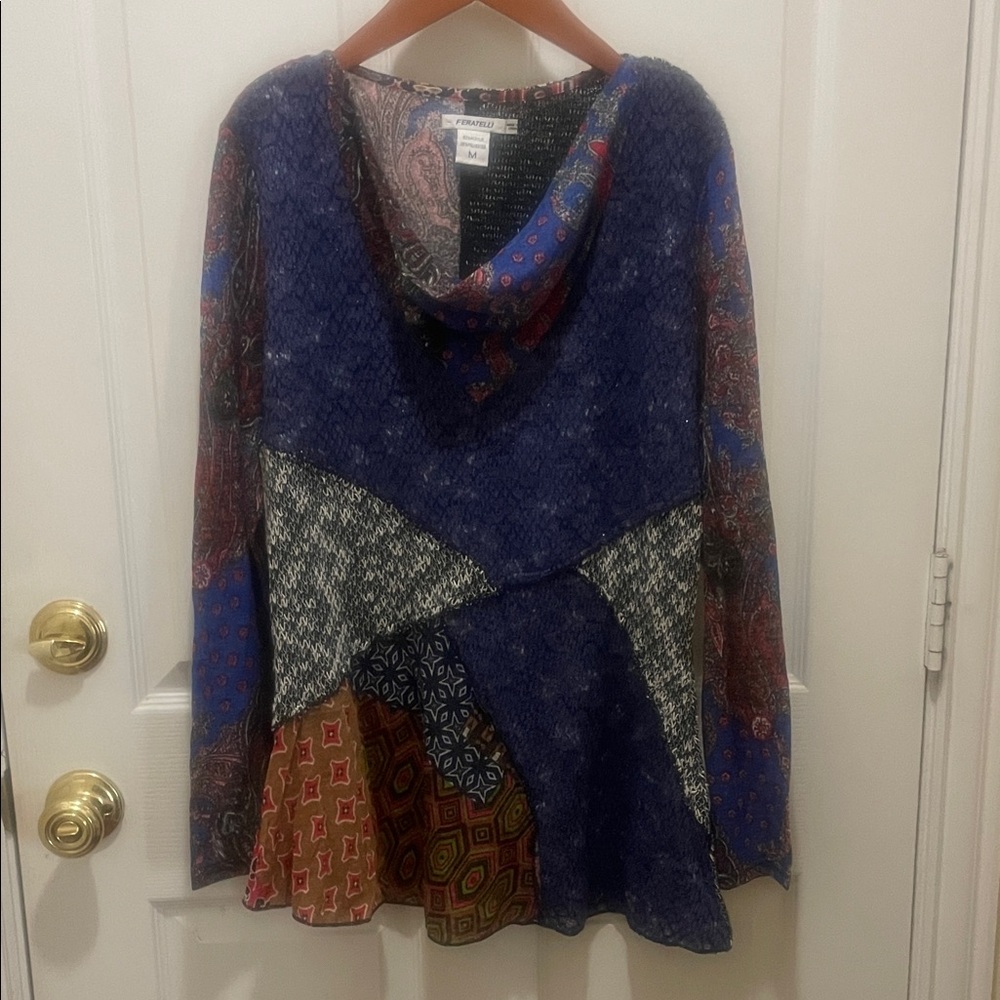 Multicolor Patchwork Cowl Neck Sweater